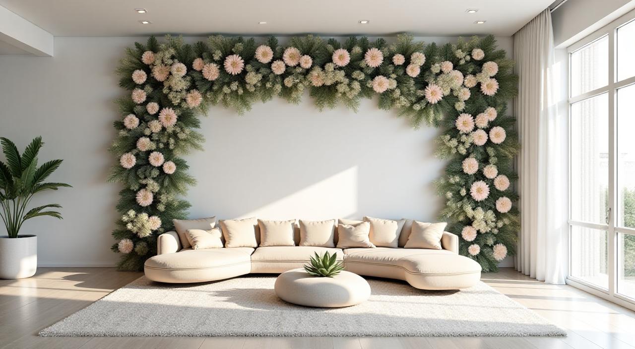 Large scale floral wall mural in a modern living space