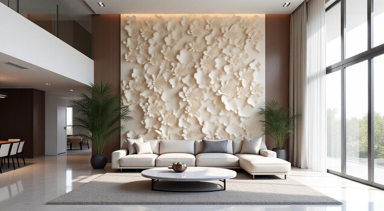 Grand display of floral wall art in a modern living space