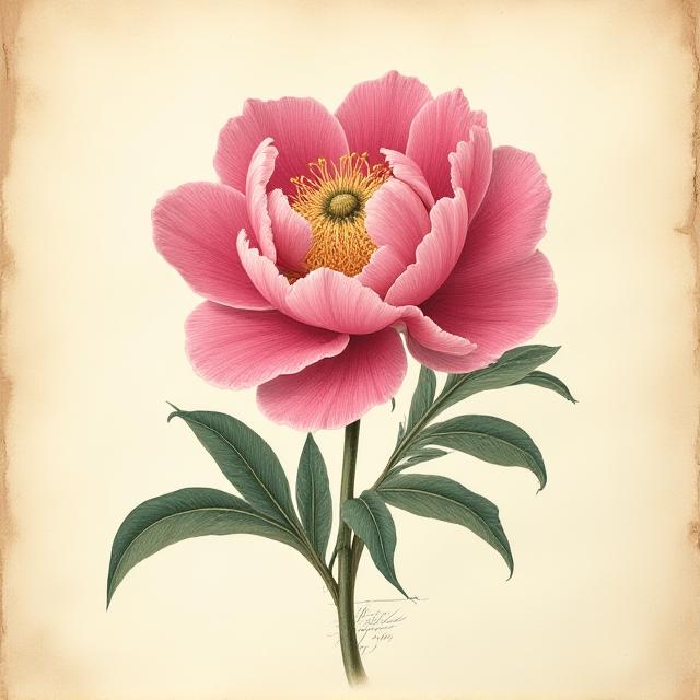 Vintage Peony Botanical Print